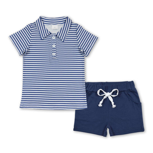 Navy Stripe Polo Shirt/Short Set