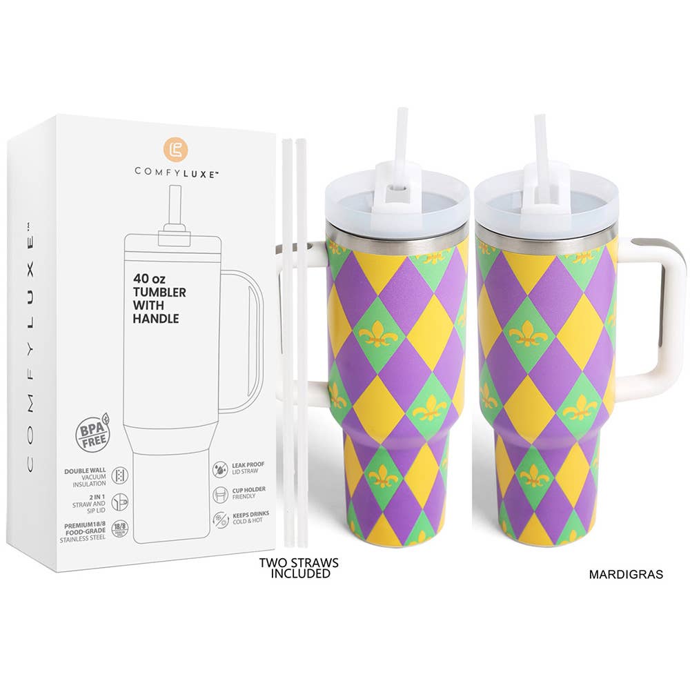 Mardi Gras Fleur de Lis Printed 40oz Stainless Steel Tumbler