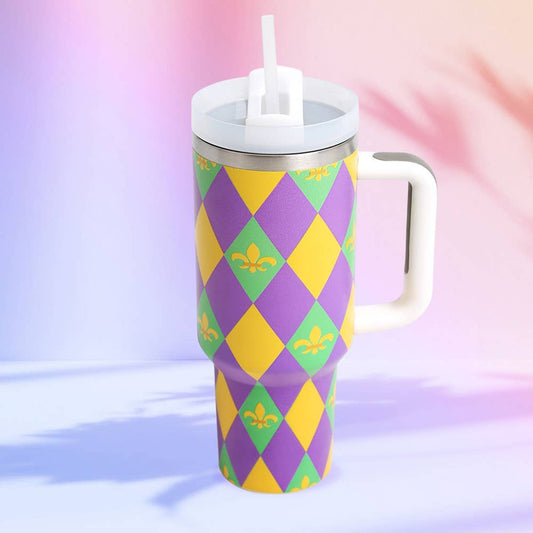 Mardi Gras Fleur de Lis Printed 40oz Stainless Steel Tumbler