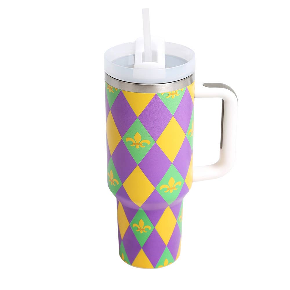 Mardi Gras Fleur de Lis Printed 40oz Stainless Steel Tumbler