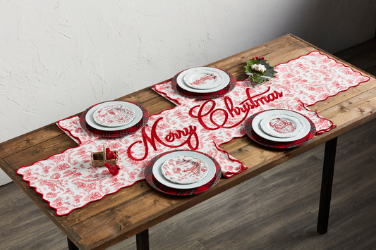 Red toile table runner